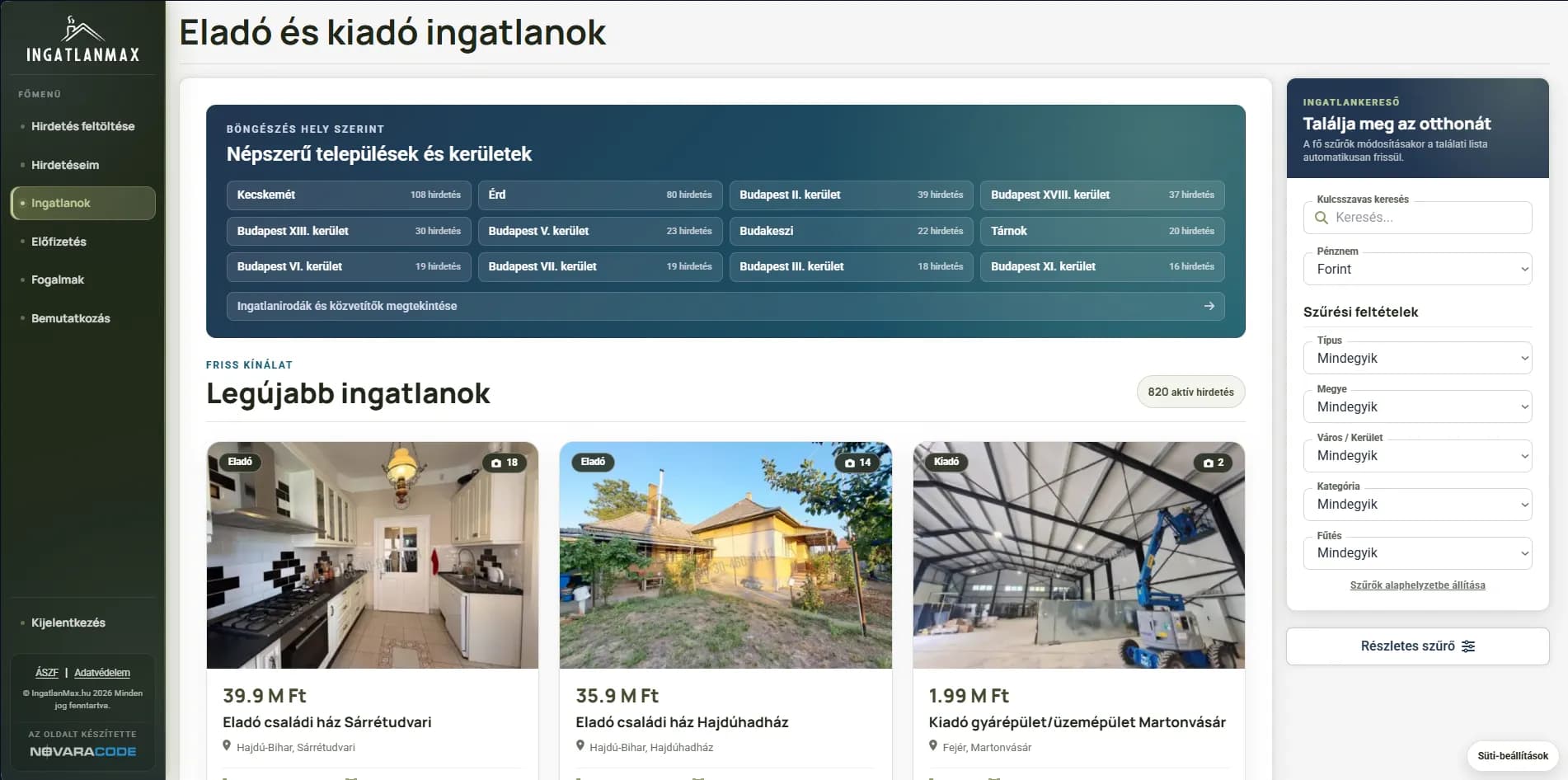 IngatlanMax property portal screen 1